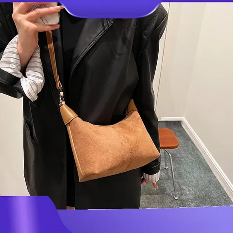 Borsa a Tracolla a Mezzaluna in PU Texture Scamosciata Minimalista Hobo Bag Borsa a Tracolla Retro per il Lavoro Quotidiano