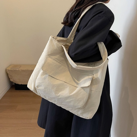 Bolso Tote de Nailon de Gran Capacidad para Mujer Bolso de Hombro Informal Minimalista Con Bolsillo Delantero para Trabajo