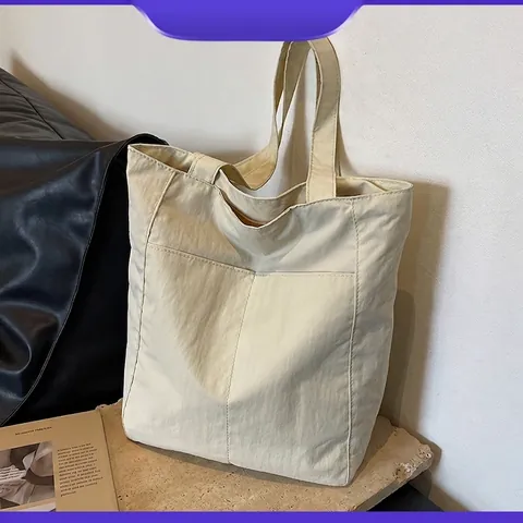 Borsa Tote in Nylon Grande Capacità da Donna Minimalista Tinta Unita Borsa a Tracolla Versatile per Pendolarismo e Viaggi