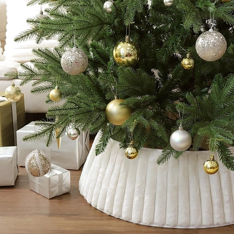 Collare per Albero di Natale in Maglia Regolabile Gonna per Albero in Pelliccia Sintetica e Juta Con Clip Decoro Base Albero per Festa Casa