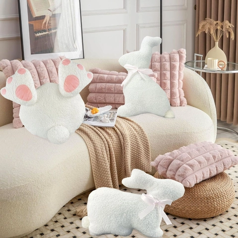 Easter Bunny Plush Pillow Soft Sherpa Rabbit Butt Cushion Cute Teddy Fleece Throw Pillow For Home Decor Easter Party Gift