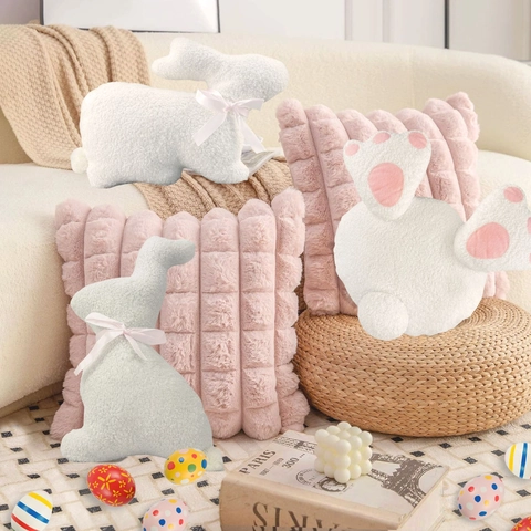 Easter Bunny Plush Pillow Soft Sherpa Rabbit Butt Cushion Cute Teddy Fleece Throw Pillow For Home Decor Easter Party Gift