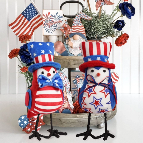 Patriotic Independence Day Bird Plush Ornaments American Flag Stars Stripes Birdie Tabletop Decoration For 4th Of July Home Party