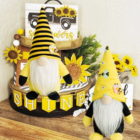 Honeybee Festival Gnome Plush Doll Daisy Faceless Rudolf Ornament For Home Spring Decor Yellow Black Polyester Doll
