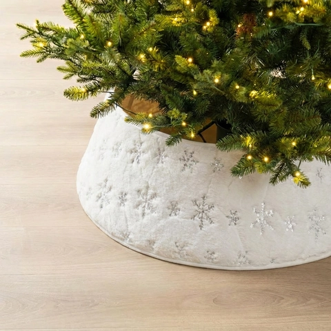 Collar de Árbol de Navidad de Piel Sintética Blanca Con Bordado de Copo de Nieve Ajustable Decoración Navideña