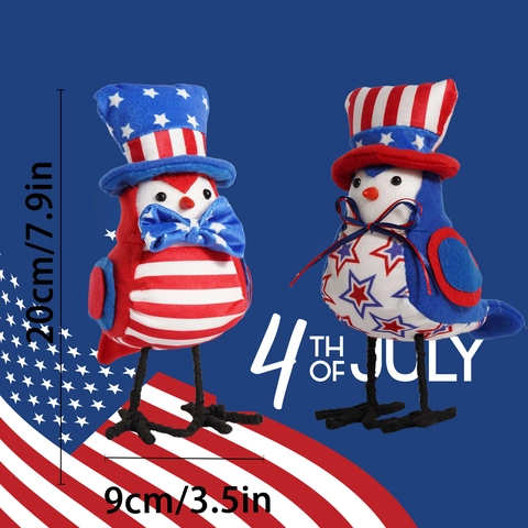 Patriotic Independence Day Bird Plush Ornaments American Flag Stars Stripes Birdie Tabletop Decoration For 4th Of July Home Party