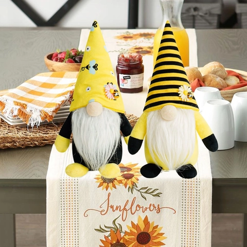 Honeybee Festival Gnome Plush Doll Daisy Faceless Rudolf Ornament For Home Spring Decor Yellow Black Polyester Doll