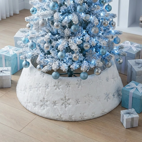 Collar de Árbol de Navidad de Piel Sintética Blanca Con Bordado de Copo de Nieve Ajustable Decoración Navideña