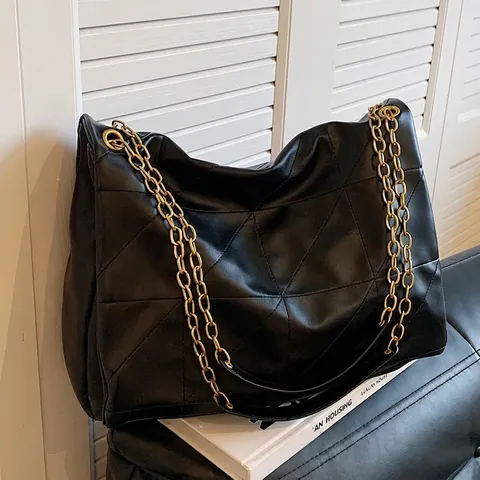Borsa Tote Trapuntata da Donna a Catena Grande Capacità in Pelle PU Borsa a Spalla Motivo Geometrico Moda Pendolare
