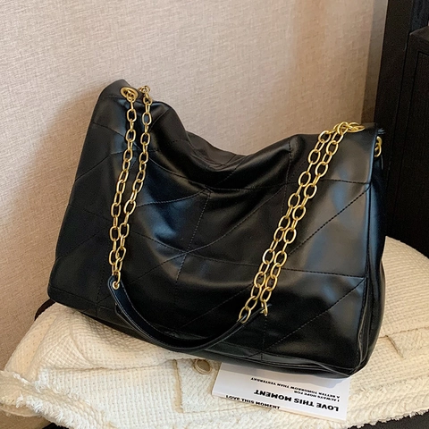 Borsa Tote Trapuntata da Donna a Catena Grande Capacità in Pelle PU Borsa a Spalla Motivo Geometrico Moda Pendolare