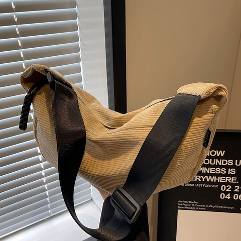 Dames Corduroy Crossbodytas Grote Capaciteit Halve Maan Schoudertas Brede Riem Vintage Hobo Dumpling Tas Voor Reizen Dagelijks