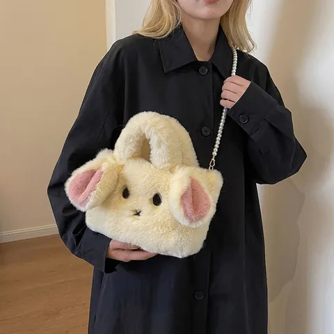 Simpatica Borsa a Tracolla a Forma di Coniglio da Donna Dolce Borsa in Ecopelliccia Con Tracolla di Künstliche Perle Borsa a Spalla Animale
