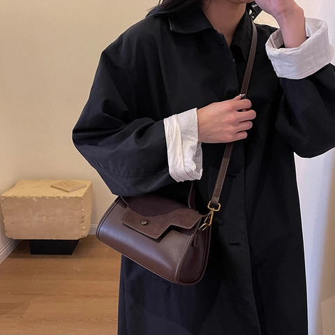 Vintage Damen Handtasche Aus Gespleißtem PU Leder Modische Kleine Quadratische Schultertasche Mit Verstellbarem Riemen Für Den Alltag