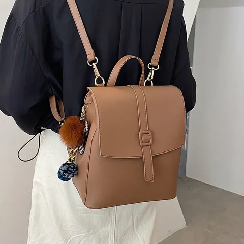 Retro PU Leather Women Backpack Minimalist Flap Design Commuter Bag Large Capacity School Rucksack Urban Casual Travel Daypack