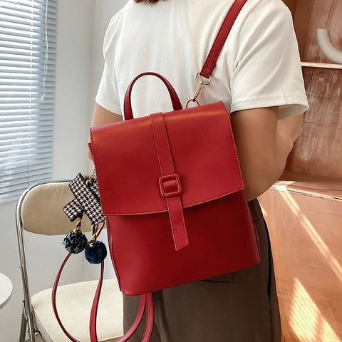 Retro PU Leather Women Backpack Minimalist Flap Design Commuter Bag Large Capacity School Rucksack Urban Casual Travel Daypack