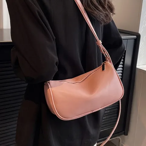 Borsa a Tracolla Cilindrica in Pelle PU da Donna Minimalista Tinta Unita Tracolla Singola Regolabile Borsa a Spalla Baguette Chic Quotidiana