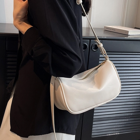 Borsa a Tracolla Cilindrica in Pelle PU da Donna Minimalista Tinta Unita Tracolla Singola Regolabile Borsa a Spalla Baguette Chic Quotidiana