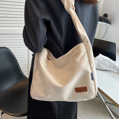 Große Kapazität Segeltuch Tragetasche Damen Minimalistisch Geknoteter Gurt Schultertasche Lässige Umhängetasche