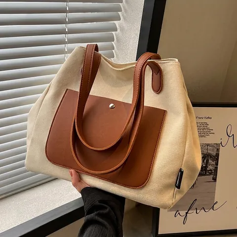 Borsa Tote in Tela di Grande Capacità per Donna Minimalista in Pelle Sintetica Borsa a Tracolla per Pendolarismo Scuola Studente