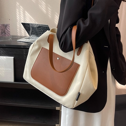 Borsa Tote in Tela di Grande Capacità per Donna Minimalista in Pelle Sintetica Borsa a Tracolla per Pendolarismo Scuola Studente