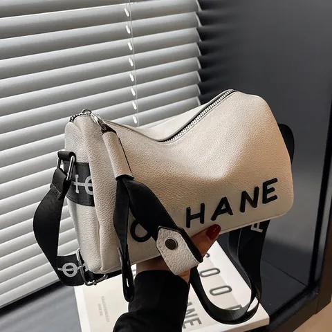 Borsa a Tracolla da Donna alla Moda in Pelle PU con Trama a Buccia d'Arancia a Forma di Cuscino con Tracolla Larga Stampata Casual