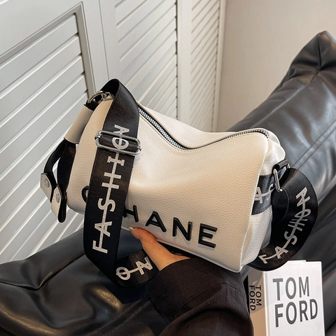 Borsa a Tracolla da Donna alla Moda in Pelle PU con Trama a Buccia d'Arancia a Forma di Cuscino con Tracolla Larga Stampata Casual