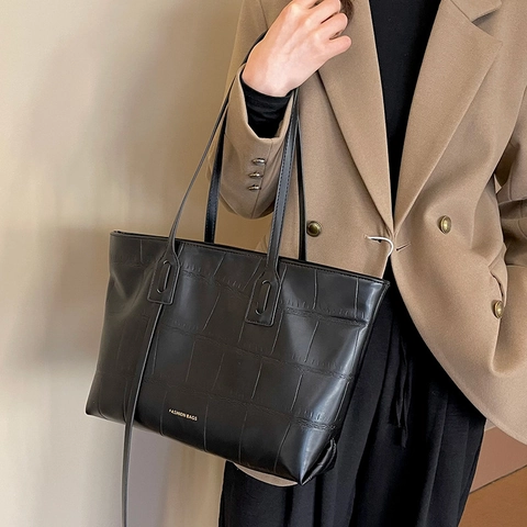 Borsa Tote da Donna di Grande Capacità in Pelle PU con Motivo Coccodrillo Borsa a Tracolla Vintage per Ufficio Scuola Quotidiano