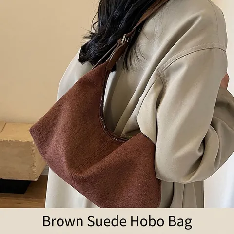 Grand Sac Hobo Vintage en Daim pour Femme Sac à Épaule en Cuir Nubuck Rétro Sac Fourre-tout Décontracté Sous le Bras