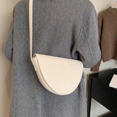Bolso de Silla de Mujer Minimalista de Cuero PU Bolso de Hombro de Media Luna Con Correa Ajustable Color Sólido Elegante