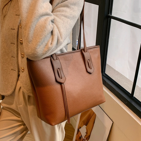 Bolso Tote Minimalista de Cuero PU para Mujer Gran Capacidad Textura de Litchi Bolso de Hombro Versátil Bolso Diario Oficina