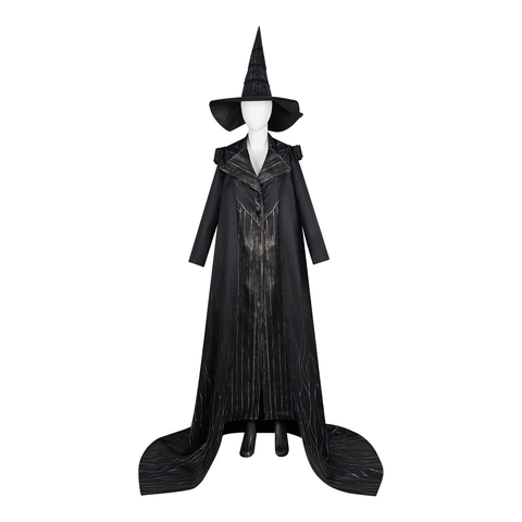 Costume de Cosplay de Sorcière Gothique pour Femme en Polyester Noir Robe Longue Avec Cape à Capuche et Chapeau de Sorcière