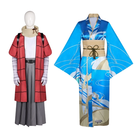 Costume Cosplay Anime Japonais Style Kimono Tissu en Satin de Polyester Tenue de Performance Scénique d'Halloween pour Femmes Et Hommes