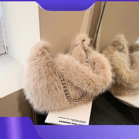 Sac À Épaule En Fausse Fourrure Pour Femmes Avec Chaîne À Billes Sac Seau Hobo En Peluche Doux Pour L'hiver