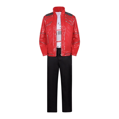 Rote Kunstleder Reißverschluss Jacke Cosplay Kostüm Bühnenauftritt Set Für Erwachsene Rock Style Punk Outfit Bekleidung