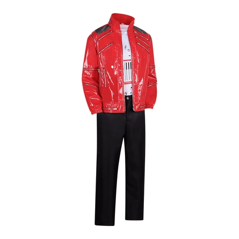 Rote Kunstleder Reißverschluss Jacke Cosplay Kostüm Bühnenauftritt Set Für Erwachsene Rock Style Punk Outfit Bekleidung