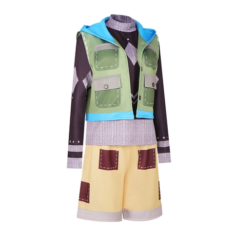 Set Costume Cosplay Anime Con Gilet Patchwork Con Cappuccio Maglia a Maniche Lunghe E Pantaloncini Patchwork Per Donna