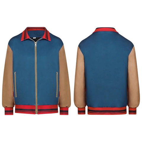 Giacca Bomber Retro a Blocchi di Colore in Poliestere Con Cerniera e Bordo a Costine a Righe per Uomo Donna Cosplay Halloween Abbigliamento Casual
