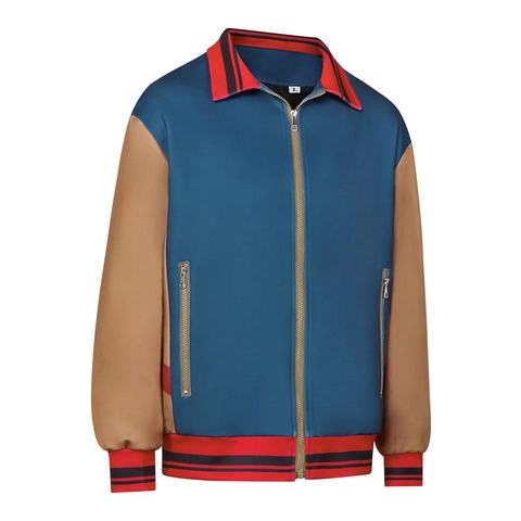 Giacca Bomber Retro a Blocchi di Colore in Poliestere Con Cerniera e Bordo a Costine a Righe per Uomo Donna Cosplay Halloween Abbigliamento Casual