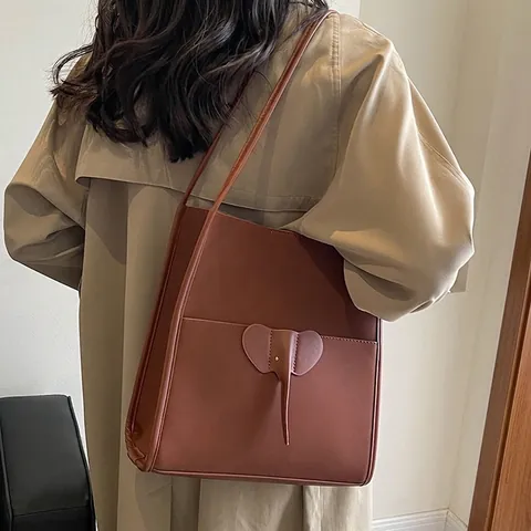 Damen Vintage Große PU Leder Tote Bag Mit Elefantendekoration Mode Schulter Umhängetasche Handtasche Für Den Alltag
