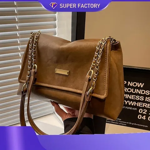 Borsa Tote Donna Grande Capacità Stile Vintage Maillard Borsa a Spalla in Pelle PU Con Tracolla a Catena Versatile Borsa a Tracolla Autunno Inverno