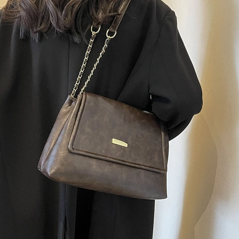 Borsa Tote Donna Grande Capacità Stile Vintage Maillard Borsa a Spalla in Pelle PU Con Tracolla a Catena Versatile Borsa a Tracolla Autunno Inverno