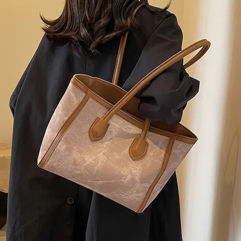 Bolso Tote de Gran Capacidad para Mujer Cuero de PU Retro Minimalista Bolso de Hombro Viaje Diario Trabajo Casual Estilo Maillard