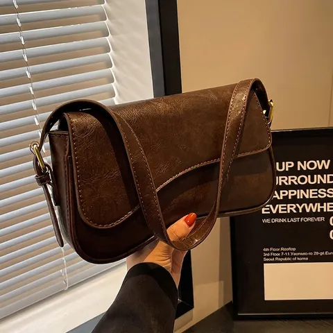 Borsa Sottobraccio Vintage in Pelle PU per Donna Grande Capacità Borsa a Tracolla con Patta Retro con Hardware Dorato Stile Street