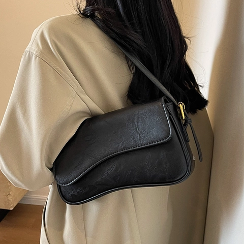 Borsa Sottobraccio Vintage in Pelle PU per Donna Grande Capacità Borsa a Tracolla con Patta Retro con Hardware Dorato Stile Street