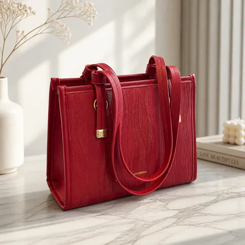 Large Capacity Wedding Handbag PU Leather Tote Bag Red Black Houndstooth Diamond Lattice Wave Pattern Bridal Fashion Purse
