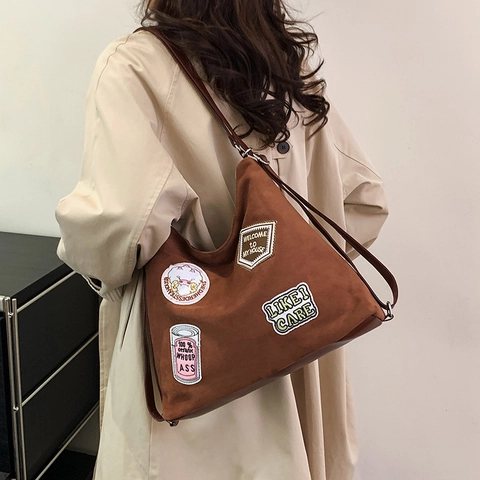 Borsa Tote da Donna Vintage in Pelle PU Nubuck Grande Capacità Zaino Multiuso Borsa a Tracolla Streetwear Patchwork Borsa Pendolare