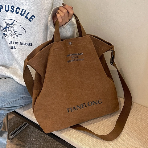 Große Kapazität Leinwand Tragetasche Für Damen Buchstaben-Druck Umhängetasche Lässige Handtasche Für Den Alltag