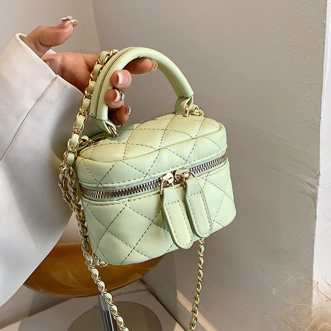 Mini Sac Bandoulière Femme Cuir PU Matelassé Chaîne Dorée Style Vanity Case Élégant Sac à Épaule Quotidien