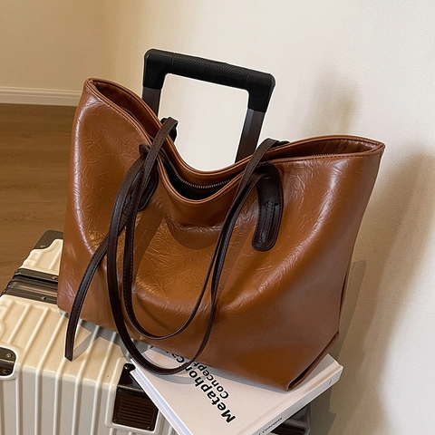 Grand Sac Fourre-tout Rétro Texture Gauffrée pour Femmes en Cuir PU Sac à Bandoulière pour Trajet Quotidien Sac à Main Mode