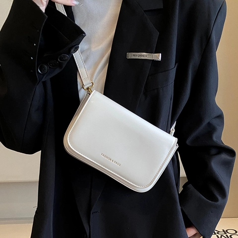 Women Vintage PU Leather Square Crossbody Bag Solid Color Shoulder Bag With Gold Lettering And Adjustable Strap